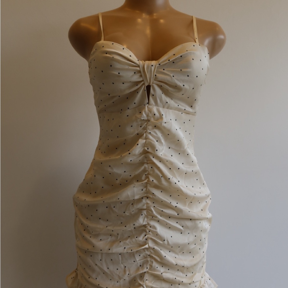 Elegant Cream Polka Dot Dress